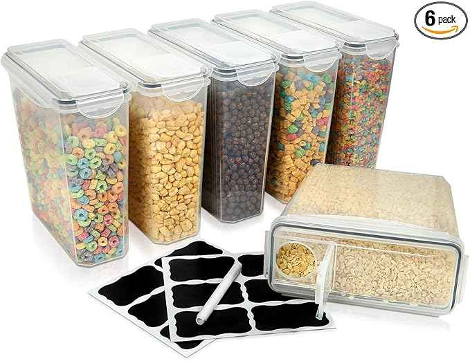 Cereal Containers Storage Set Large (6 Pack) Airtight Food Storage Containers for Kitchen & Pantry Organization, Cereal Storage Container Set for Crunchiness, 6 Pack