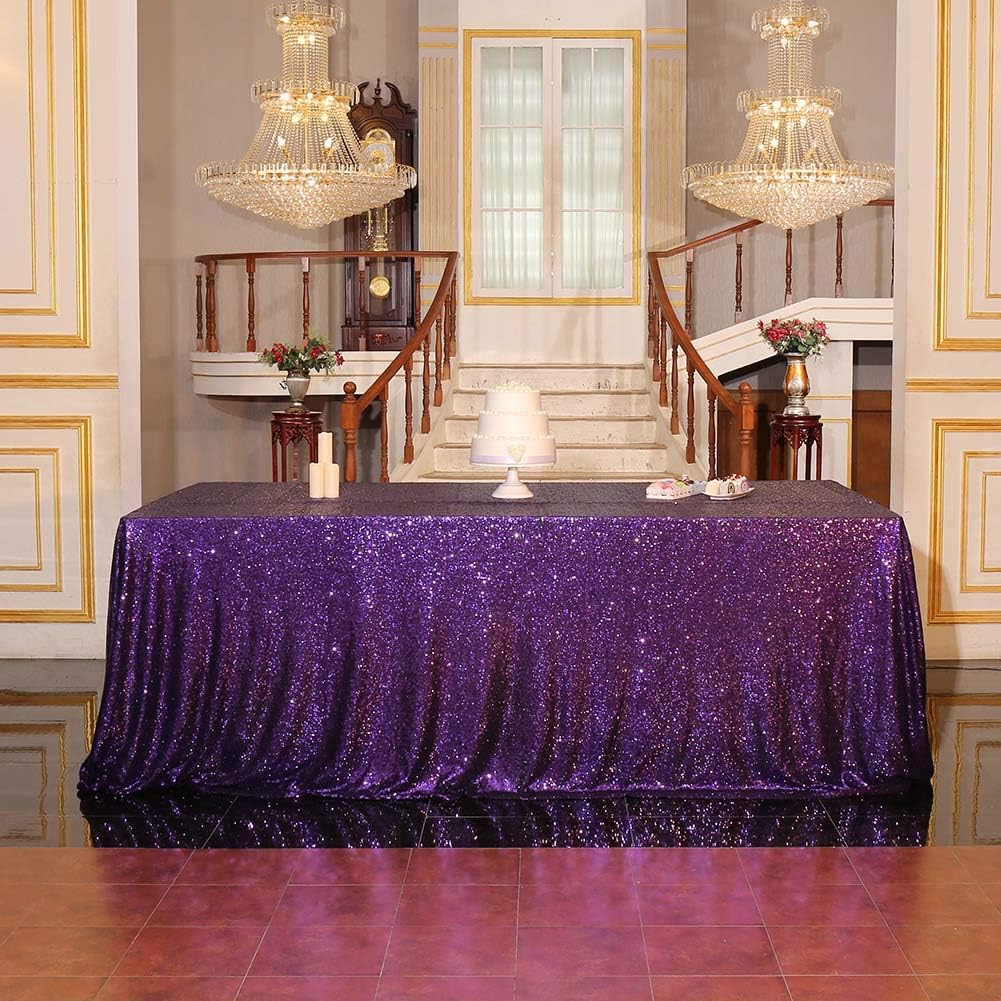 SquarePie Sequin Tablecloth 90 x 132 Inch Purple Sparkly Table Linen for Wedding Halloween Party
