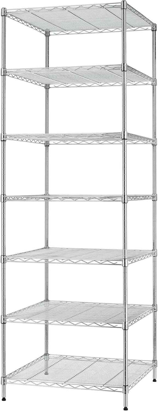 Finnhomy Heavy Duty 7 Tier Wire Shelving, 24x24x72 inches 7 Shelves Storage Rack with Thicken Steel Tube, Pantry Shelves for Storage, Adjustable Metal Shelf Unit, NSF Certified, Chrome