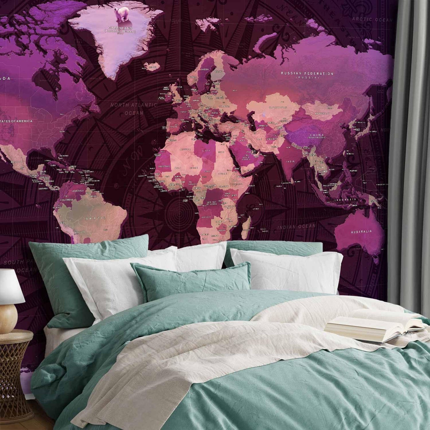 artgeist Wall Mural World Map 98x69 in - XXL Non-Woven Wallpaper Fleece Wall Decor Photo Print Picture Image Design Home Map of The World k-A-0273-a-a