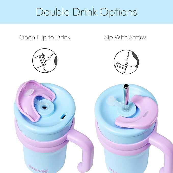 17oz Tumbler With Handle & Metal Straw + Silicone Cover & Sip Spout, Double Insulated Stainless Steel Water Bottle With Rubber Base, Leakproof, Cup Holder Friendly Travel Coffee Mug (Blue)