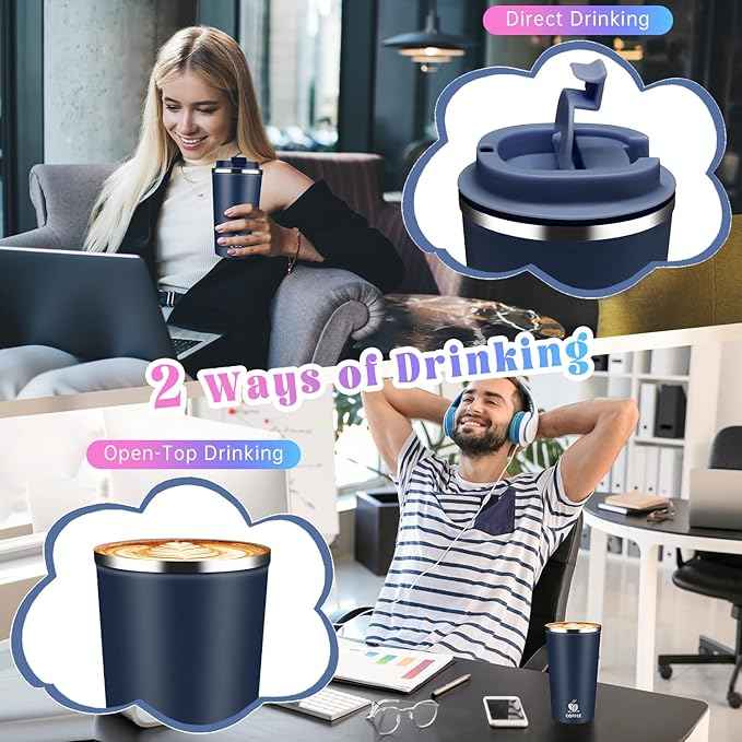 17oz Insulated Travel Coffee Mug with Flip Lid – Leakproof Stainless Steel Insulated Coffee Tumblers, Reusable Coffee Cup for Hot & Cold Drinks, Perfect for Camping & On-the-Go