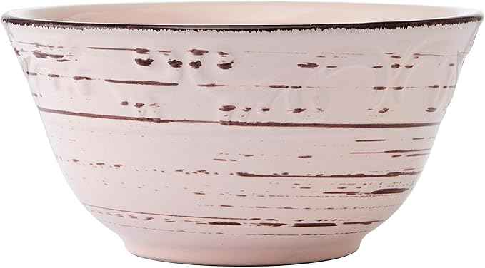 Pfaltzgraff Pink Trellis 12-Piece Dinnerware Set, Stoneware Plates and Bowls Sets for 4, Dishwasher and Microwave Safe, Rustic Garden-Inspired Design