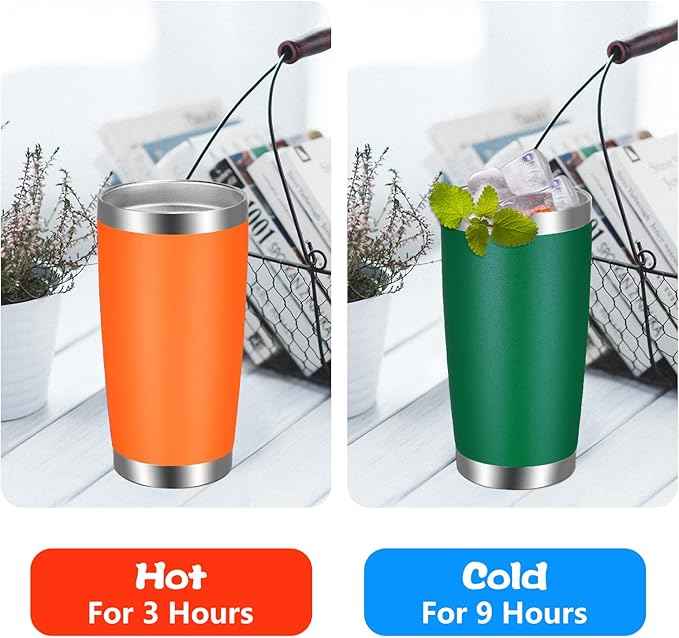 VEGOND 20oz Tumbler with Lid and Straw Stainless Steel Tumbler Cup Vacuum Insulated Double Wall Travel Coffee Mug Powder Coated Coffee Cup, Orange, 1 Pack