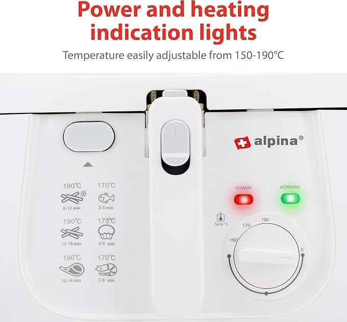 Alpina Deep Fryer, Deep Fryer, 1800 Watt, 2.5 L, All 190 °C, White