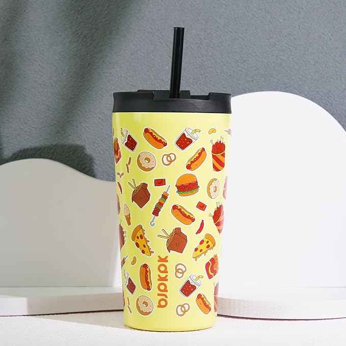 BJPKPK 18oz Tumbler With lid And Straw Stainless Steel Travel Coffee Mug Insulated Tumblers Cups,Yummy