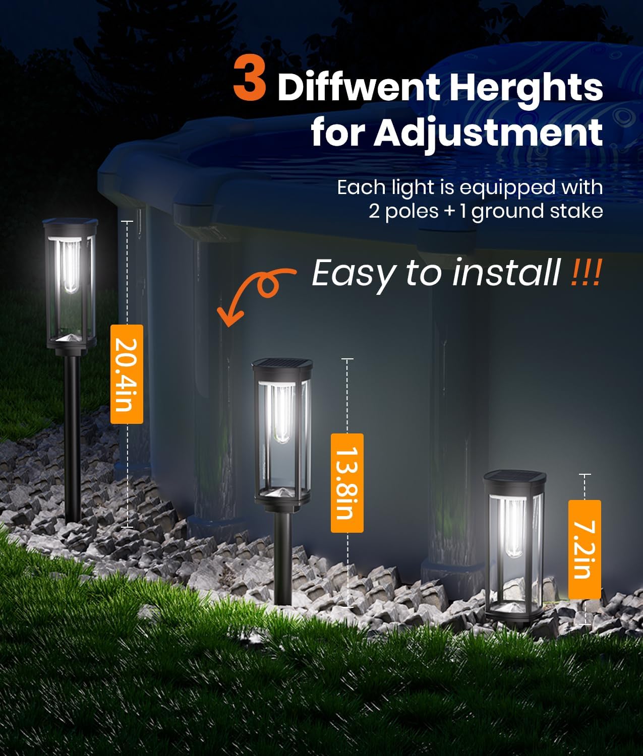 Solar Pathway Lights Outdoor Solar Lights Outdoor, IP65 Waterproof Auto On/Off Solar Garden Lights Solar Powered Landscape Lighting for Yard Walkway Driveway Pathway (Cool White, 2pack)