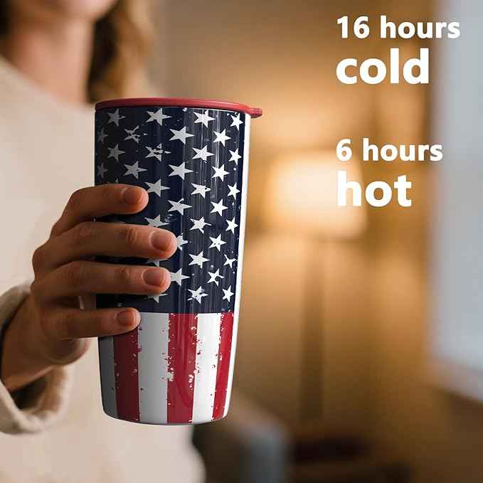 TILUCK 20 oz Insulated Tumbler with BPA-Free Lid, Stainless Steel Vacuum Travel Coffee Mug, Double Wall Coffee Tumbler（20oz，RedFlag）