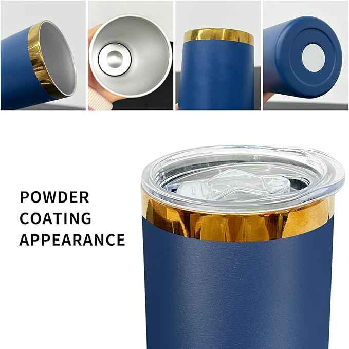 20 oz Skinny Tumblers Stainless Steel Tumbler with Lid and Straw Double Wall Vacuum Insulated Coffee Mug 20oz Powder Coated Cup for Hot and Cold Drinks(Navy,4 pack)