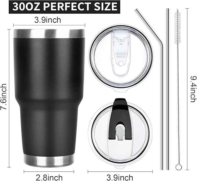30 oz Tumbler with Lids and Straws Double Wall Vacuum Insulated Tumbler,Stainless Steel Leak-proof Tumbler Cup Powder Coated Travel Coffee Mug for Cold and Hot Drinks,Black Pink,2 pack