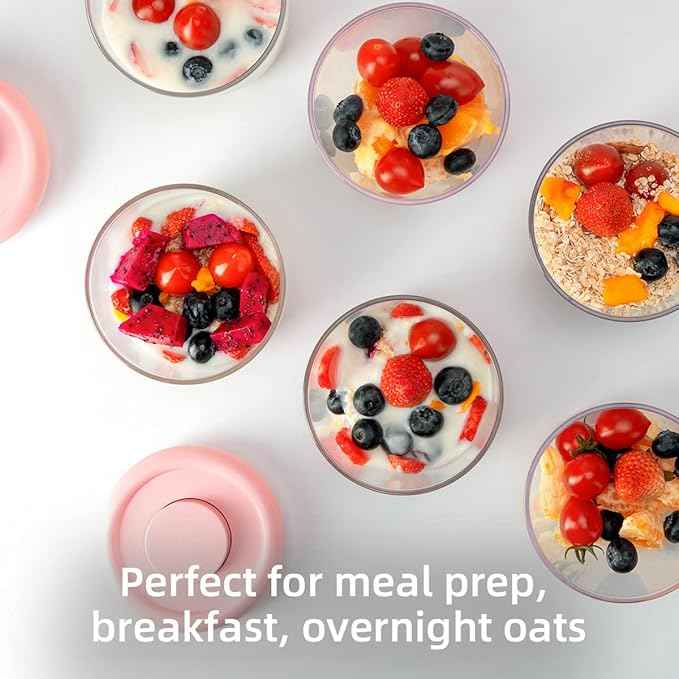 Ankou 400ml Meal Prep Container Set of 4 Pink Tritan Plastic Food Storage Containers with Lids, Airtight Leakproof Pop Top Lid Bowl for Breakfast Leftovers