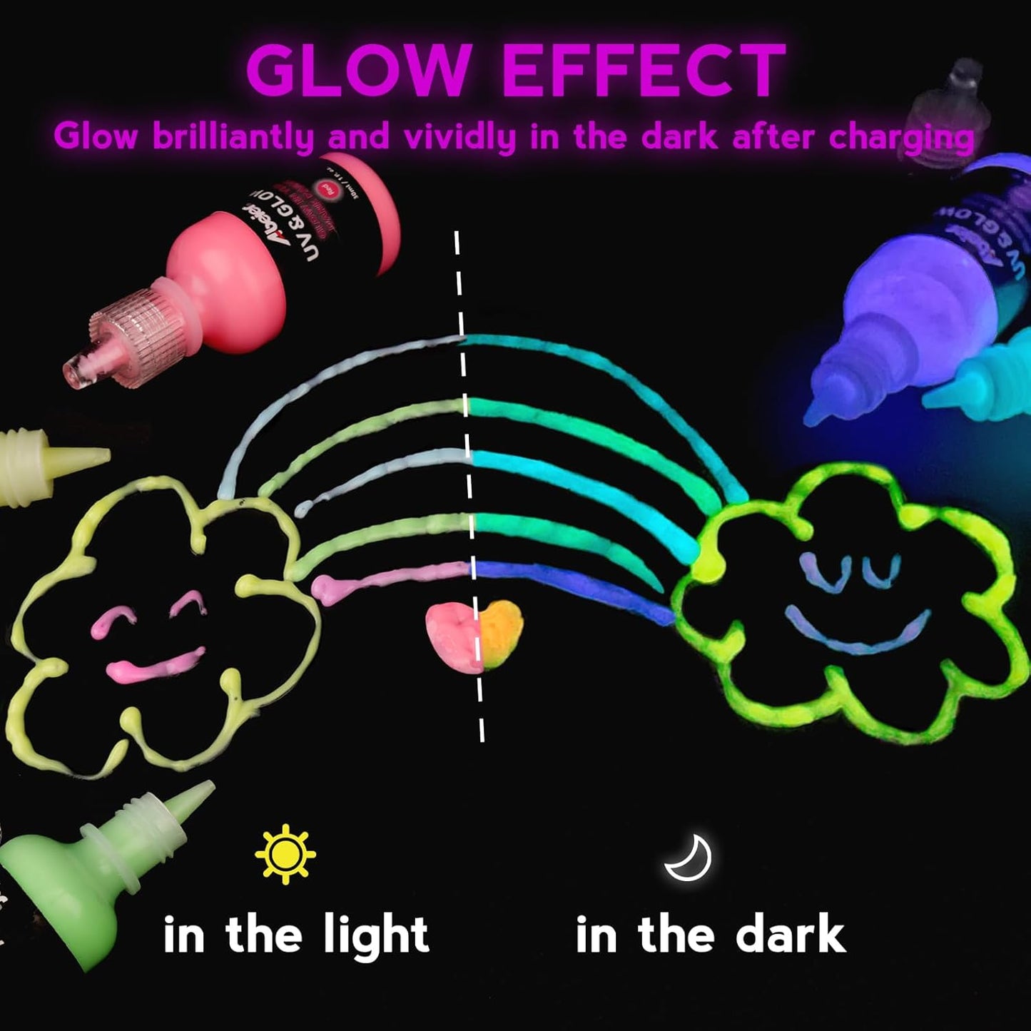 ABEIER Glow in the Dark Paint, 12 Colors (30ml/1oz) Blacklight Acrylic, Neon Craft, Long Lasting Glow Fluorescent Ideal for DIY Projects, Halloween, Easter, Christmas Decorations