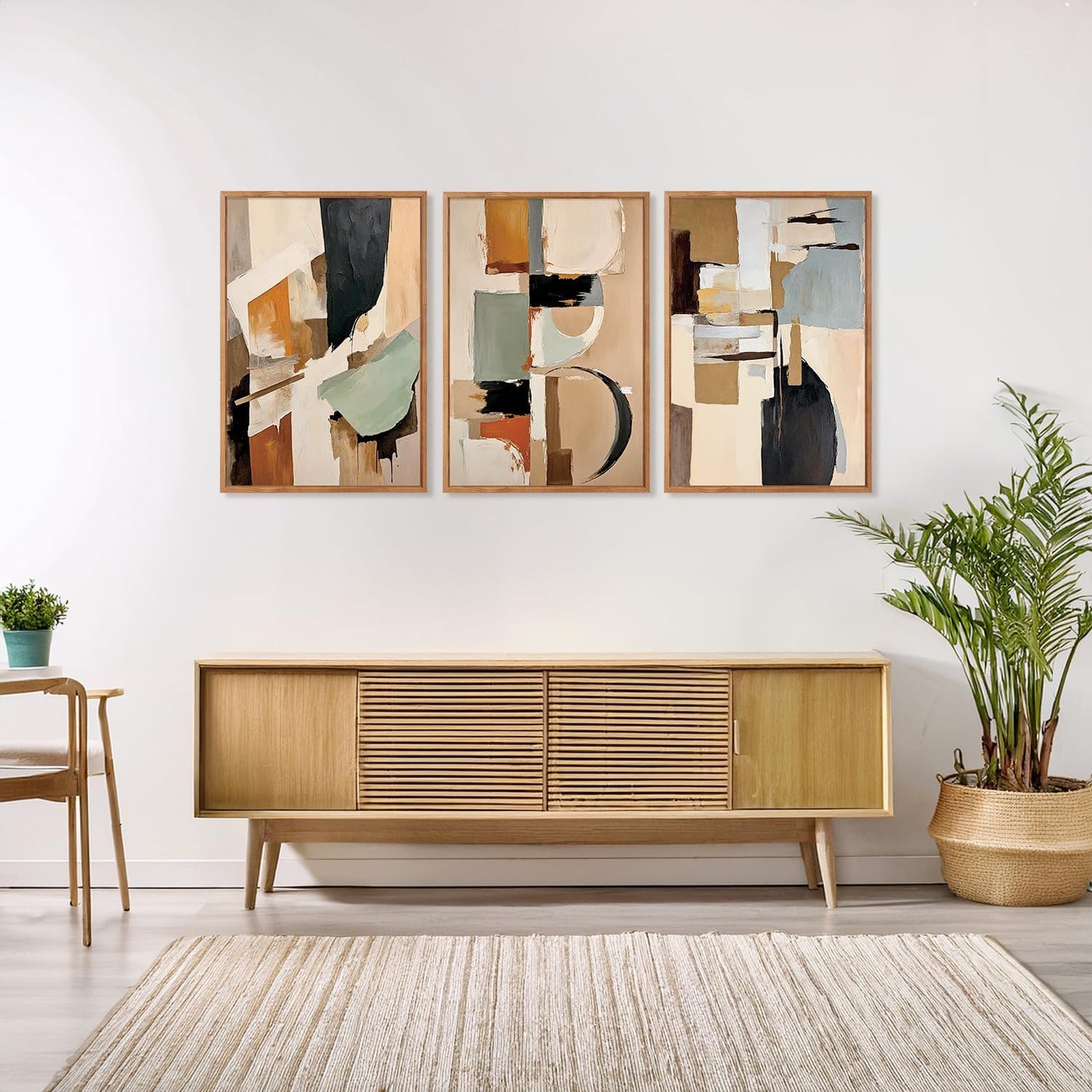 Aurlan Neutral Japandi Wabi Sabi Hand Painted Wall Art(16"x24"), 3PCS Abstract Modern Minimalist 3D Textured Canvas Artwork, Large Contemporary Terracotta Brush Strokes Decor Prints for Office Bedroom