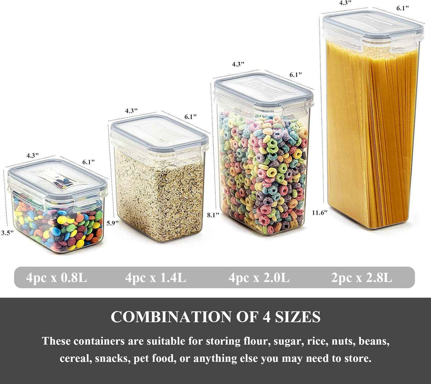 Wildone Airtight Food Storage Containers with Lids, 14PC Plastic Kitchen Containers Storage Set for Pantry Organization and Storage, Cereal, Flour and Sugar Containers, Include 20 Labels & Pen