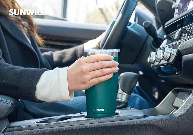 SUNWILL Travel Coffee Mug with Lid, 20 oz Tumbler Set of 2, Insulated Stainless Steel Cup for Drinks， Water, Tea, Powder Coated Forest Green & Plum