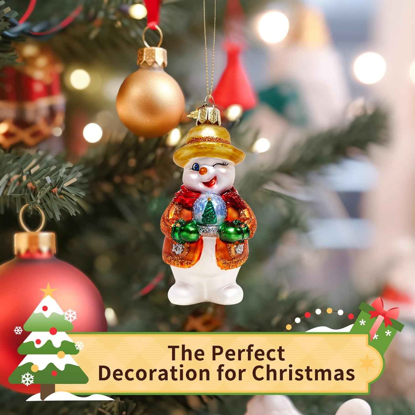 Christmas Tree Ornaments,Blown Glass Snowman Ornament,Snowman Collection Figurine Hanging Ornaments, Christmas Decorations for Xmas Tree Holiday Party Home Gifts