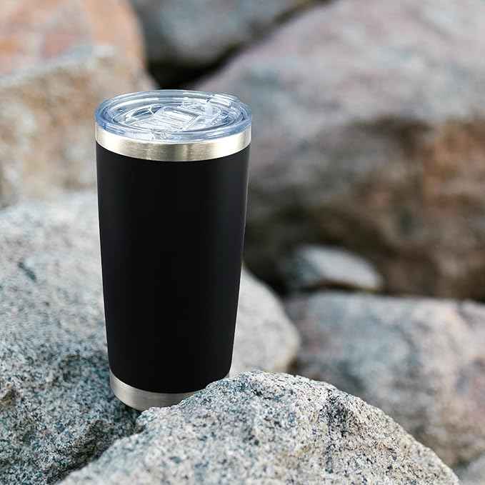 AIANJI 20oz Tumbler Bulk Stainless Steel Tumblers with Lid Vacuum Insulated Double Wall Travel Coffee Mug Powder Coated Tumbler Cup for Hot and Cold Drinks(Black, 1 pack)