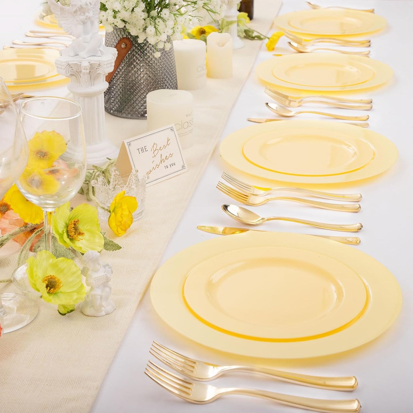 FLOWERCAT 60PCS Yellow Plates - Heavy Duty Yellow Plastic Plates Disposable 10.25inch & 7.5inch for Easter Party/Wedding/Spring - Serve for 30 guests