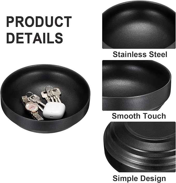 Stainless Steel Bowl Decorative Key Bowl Serving Bowl for Snack Fruit Dish Round Key Dish for Entryway Table Coffee Table Kitchen Counter, 8.3 Inches