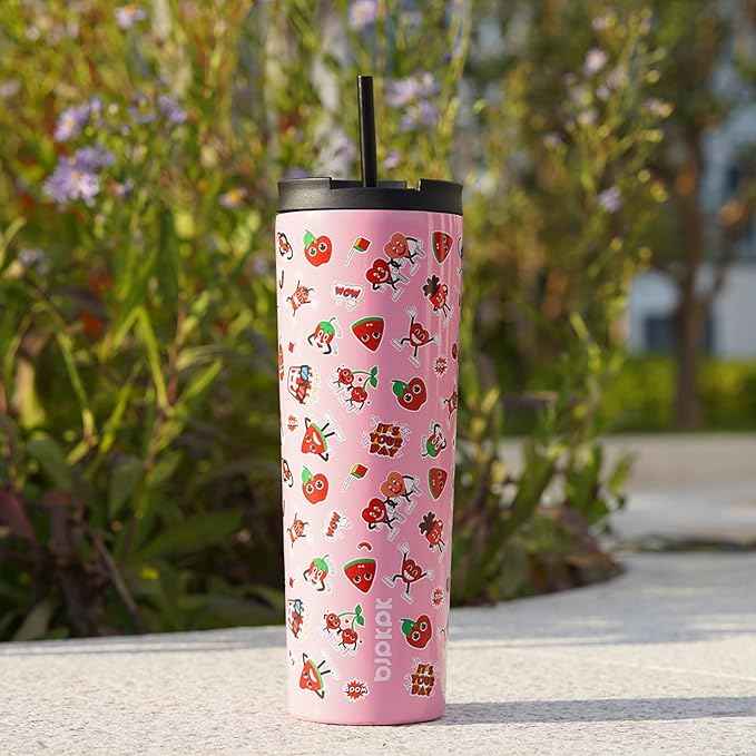 BJPKPK 34oz Skinny Tumbler With lid And Straw Stainless Steel Travel Coffee Mug Insulated Tumblers Cups,Spring Party Brown