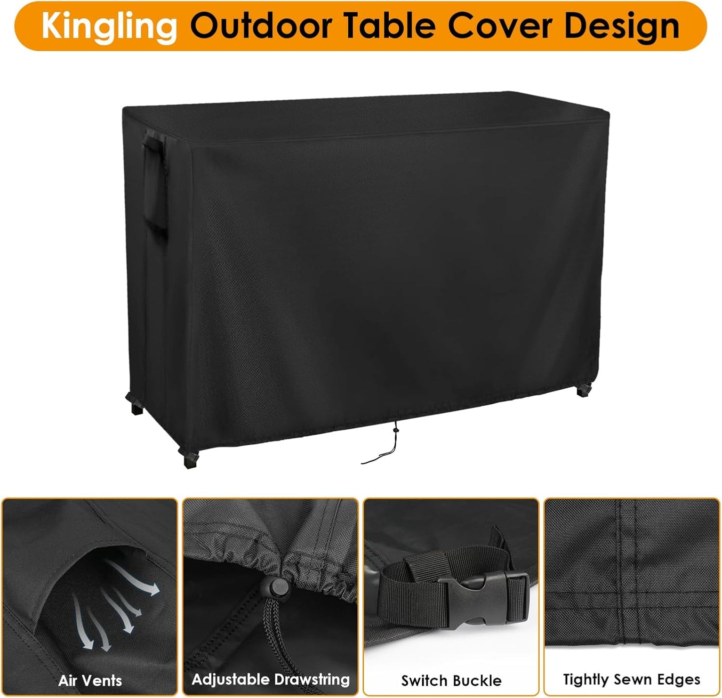 Kingling Outdoor Table Cover for Outdoor Bar Table, 73 Inch Waterproof Bar Height Patio Table Covers Outdoor Bar Prep Cover - 73''L x 32''W x 43''H
