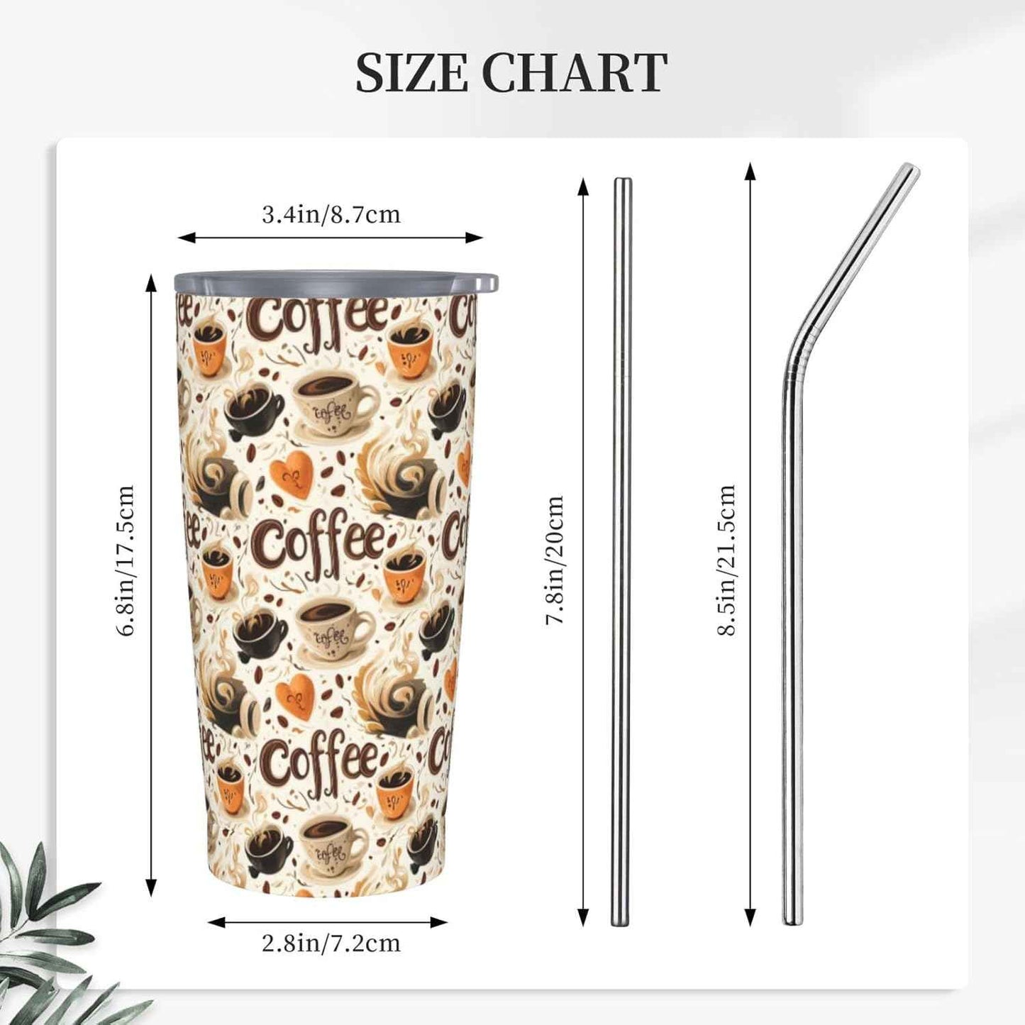 Coffee 1 Print 20 Oz Tumbler with Lid and Straw, Travel Coffee Mug Tumbler, Insulated Tumblers Stainless Steel Cups Water Bottle