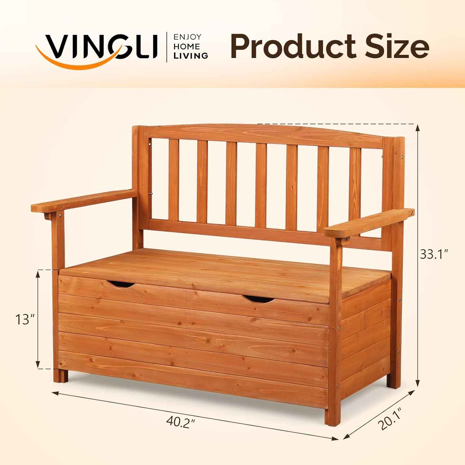 VINGLI Outdoor Storage Bench, Large Wood Deck Box with Seating, Weatherproof Outdoor Bench with Storage Loveseat, 2-Person Wooden Patio Bench for Entryway, Backyard, Garden
