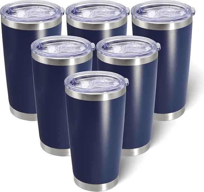 AIANJI 20oz Tumbler Bulk Stainless Steel Tumblers with Lid Vacuum Insulated Double Wall Travel Coffee Mug Powder Coated Tumbler Cup for Hot and Cold Drinks(Navy Blue, 6 pack)