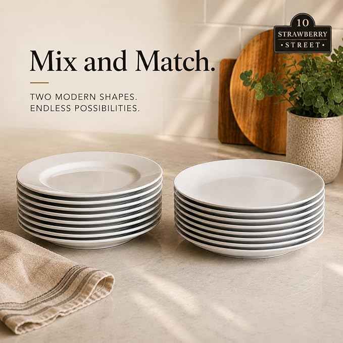 10 Strawberry Street 10.5" Catering Coupe Dinner Plate, Set of 12,White