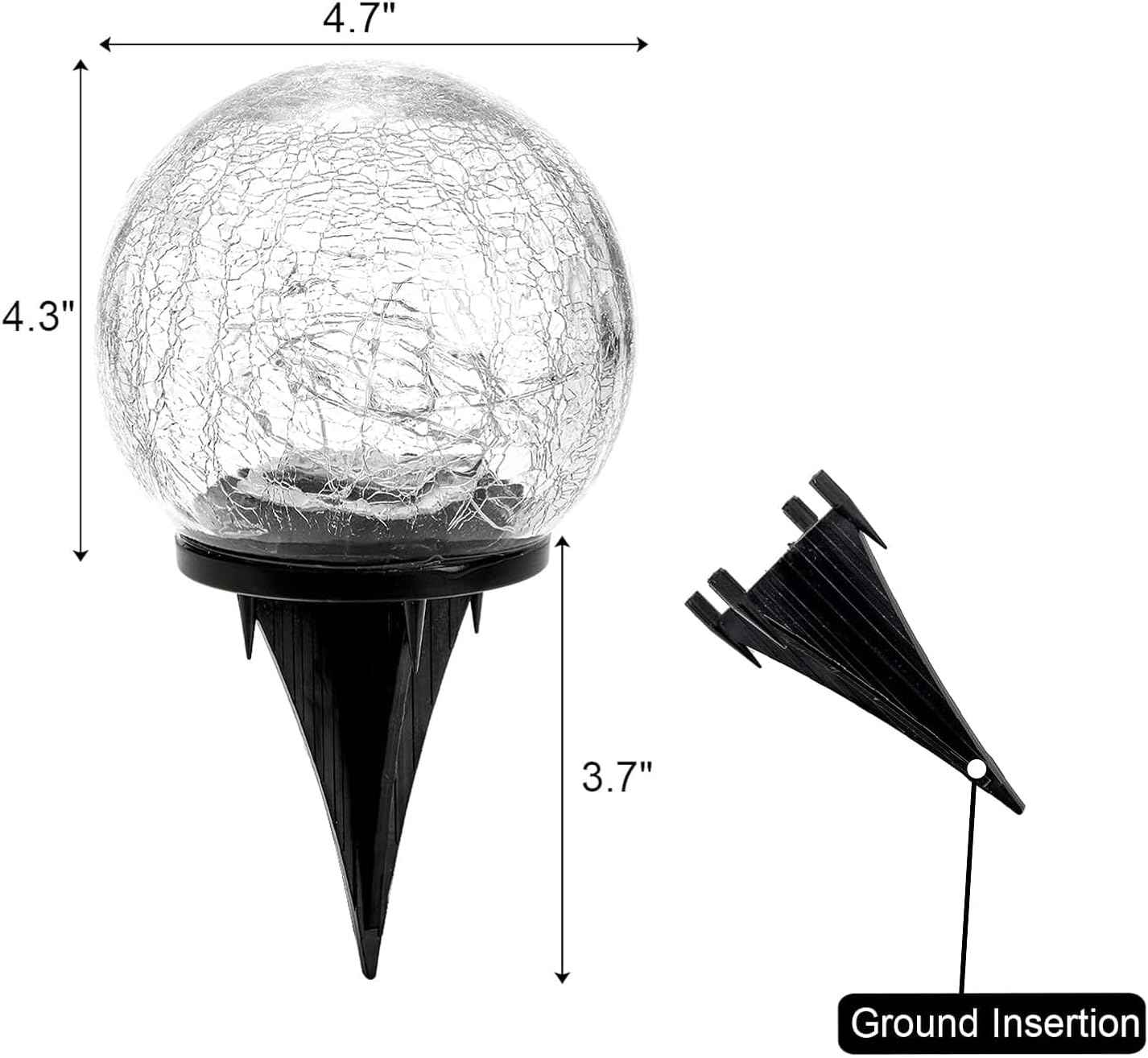 Hbaushun Garden Solar Lights 2 Pack,Outdoor Waterproof 30 LED Cracked Glass Ball Globe Solar Power Ground Lights for Pathway Path Yard Patio Lawn, Outdoor Christmas Decoration Landscape 4.7''