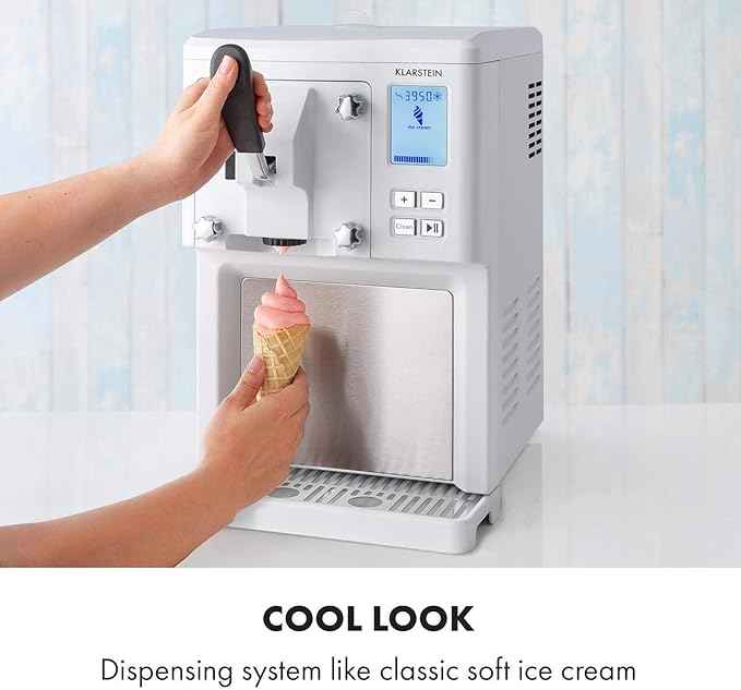Klarstein - Ice cream machine 1.5 l - Thermal compressor - 200 W - Expenditure system - 3 hours automatic cooling - Automatic cleaning system - Stainless steel White.