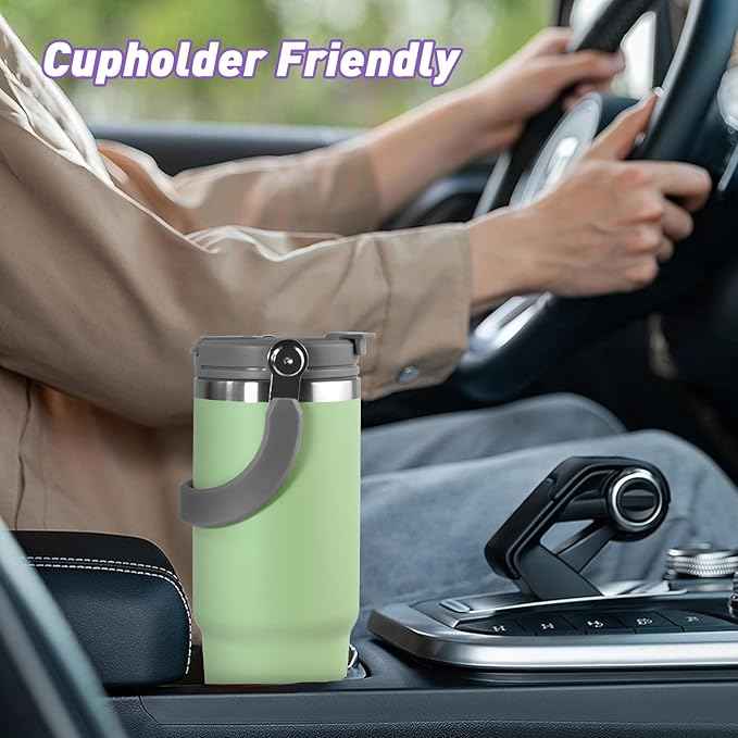 30 oz Tumbler with Handle and Straw Lid, Double Walled Vacuum Insulated Water Bottle Leakproof Tumbler Travel Coffee Mug Thermal Cup, Cupholder Friendly for Office, Home, Sport, Green