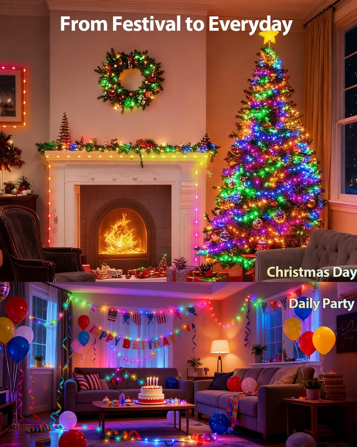 Smart Fairy String Lights, 33Ft DIY Twinkle Lights USB Port, Multicolor Warm White, App/Remote Control, 12 Modes &Music Sync for Bedroom,Party, Halloween, Indoor Christmas Tree Decor