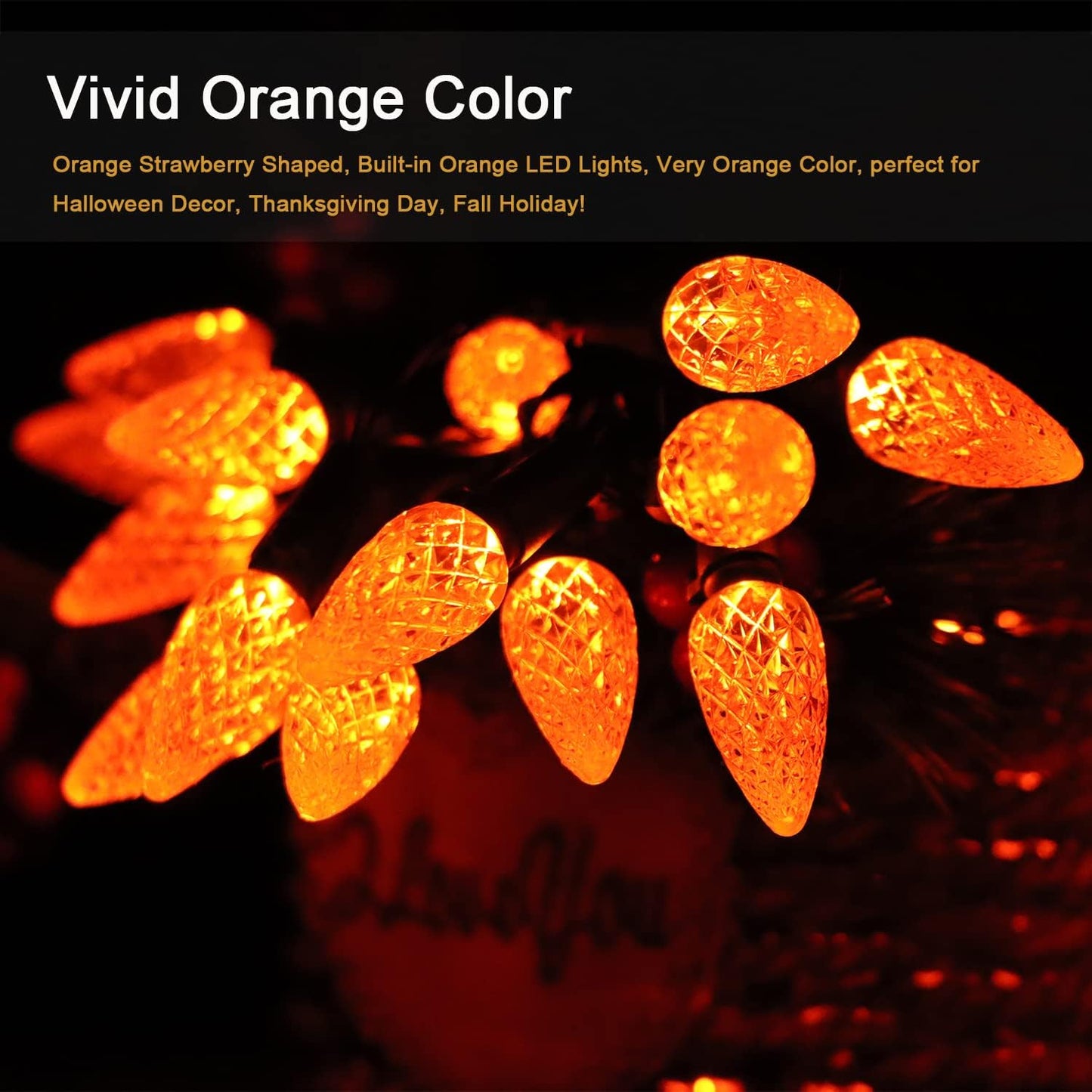 HUGSVIK 21Ft 50LED C6 Orange Lights for Halloween, 8 Mode Solar Halloween Lights Outdoor, Waterproof Solar Christmas Decorations for Halloween Thanksgiving Holiday Christmas Decor