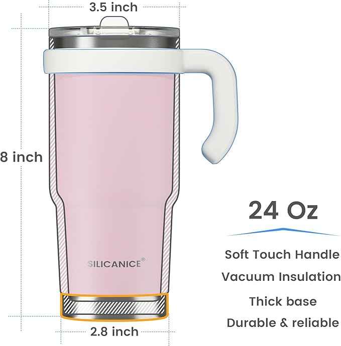 For Iced Coffee & Smoothies – Never Drink from a Moldy Lid Again: 24oz Hygienic Tumbler, 100% Leakproof Lid & Removable Foldable Spout. Reinforced Base, Fits Cup Holders-Pink sand