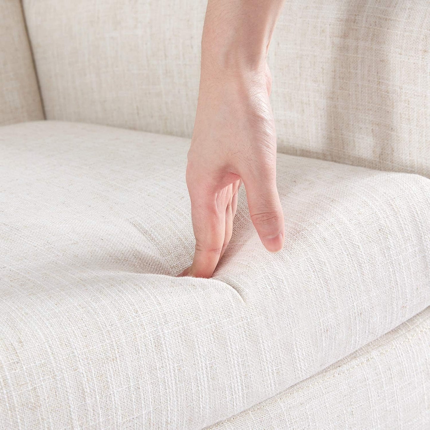 HUIMO Accent Chair Living Room Chair, Upholstered Button Tufted Armchair, Linen Fabric Sofa Chairs for Bedroom, Living Room, Mid-Century Modern Comfy Reading Chair (Beige)