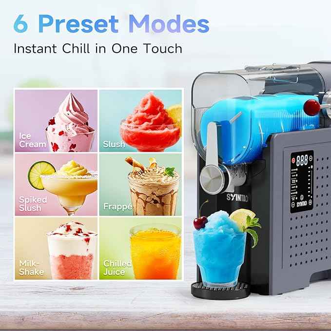 SYINTAO 2-in-1 Slushie & Soft Serve Ice Cream Maker, 96oz Vessel No-Ice-Needed Frozen Drink Machine with LED Display, 6 Preset Modes, Auto-Clean & Delay Timer – Gift for Family