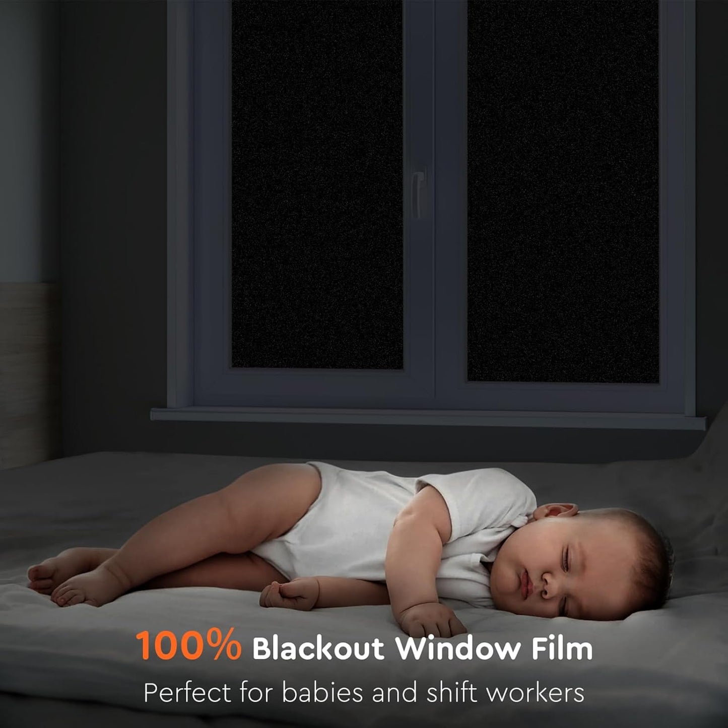 Kromapolis Blackout Window Privacy Film Total Light Blocking Room Darkening Window Covering, Removable Static Cling Frosted Glass Tint, Non-Adhesive, Black 23.6'' x 78.7''
