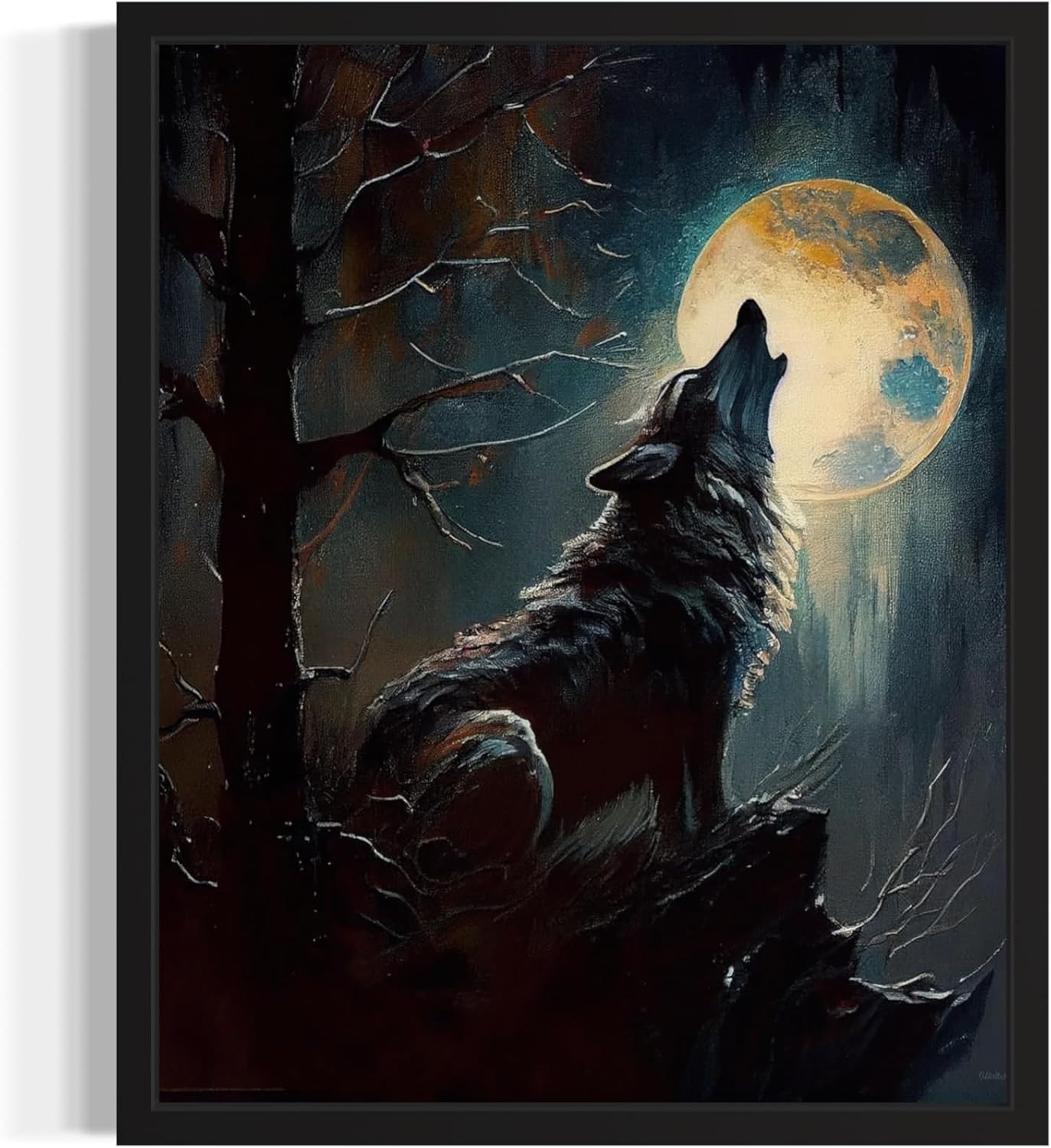 Wolf howling Poster Art Print, Halloween Scary Vintage Wall Art Academia Spooky Painting Decoration for Horror Prints, Gothic Posters Bedroom Decor 89 (Wolf howling, 16 x 20 inches, Unframed)