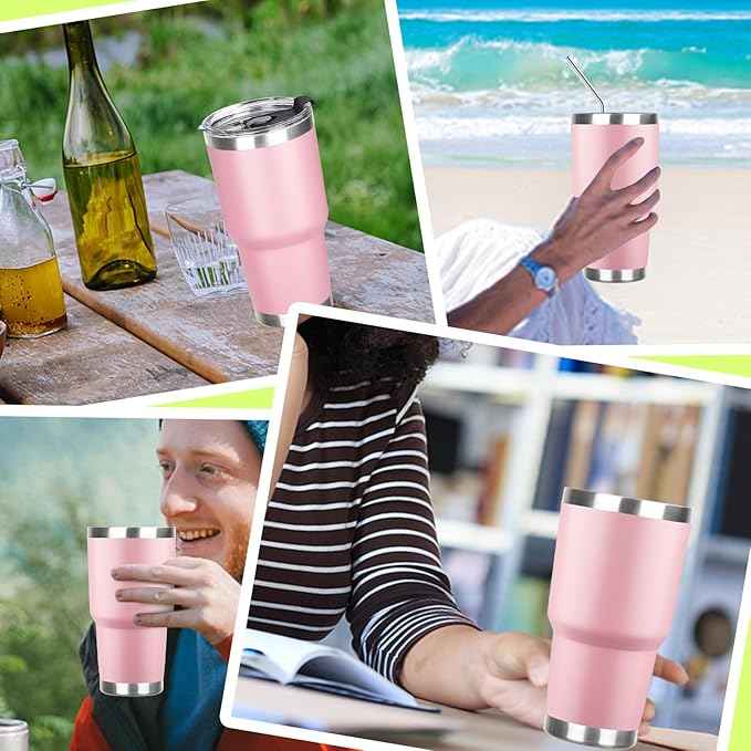 30 oz Tumbler with Lids and Straws Double Wall Vacuum Insulated Tumbler Cup,Stainless Steel Leak-proof Thermal Tumbler Travel Coffee Mug for Cold and Hot Drinks,Sakura Pink