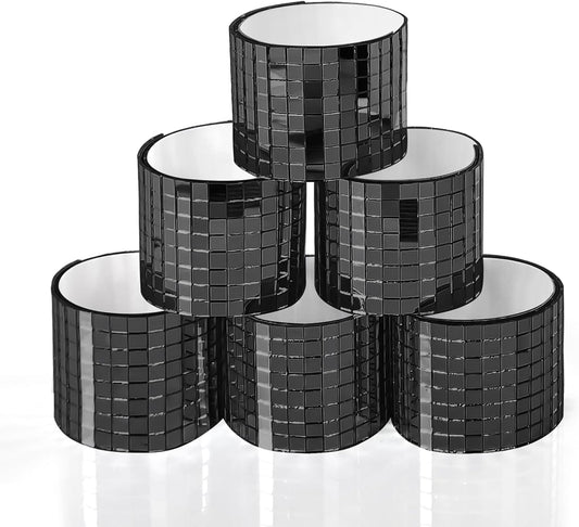 Art3dwallpanels 6 Pack Self Adhesive Glass Mirror Mosaic Disco Tiles Small Square Mirror Sticker for for DIY Disco Ball, Disco Cowboy Hat, Vase, Bottle, Interior Decoration, 2364 Pieces, Black