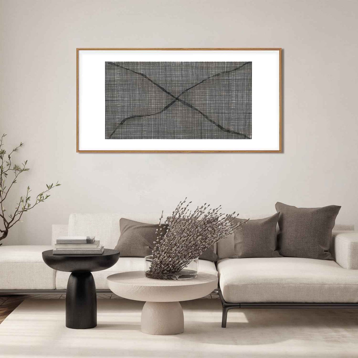 Abstract Line Framed Canvas Wall Art Set,Minimalist Black and White Wall Decor,Neutral Geometric Print,Modern Mid Century Boho Artwork for Living Room,Bedroom-20 x40
