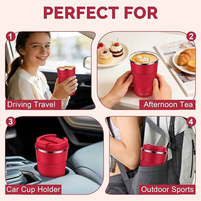 MOMSIV 12oz Travel Mug, Insulated Coffee Cup with Leakproof Lid, Vacuum Stainless Steel Double Walled Reusable Tumbler for Hot and Cold Water Coffee and Tea