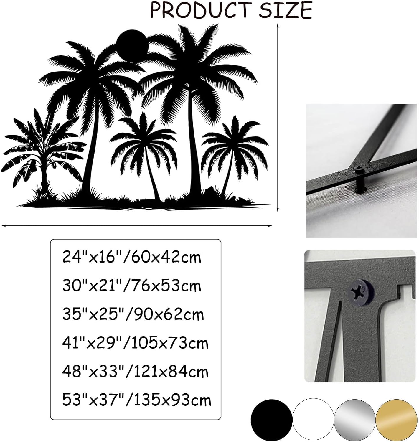 Tuglona Metal Palm Tree with Sunset Wall Decor, Tropical Palm Tree Metal Wall Art, Tropical Wall Decor, Sun Wall Art, Beach Wall Decoration, Coastal Trees Wall Hanging (Silver, 48"x33"/121x84cm)