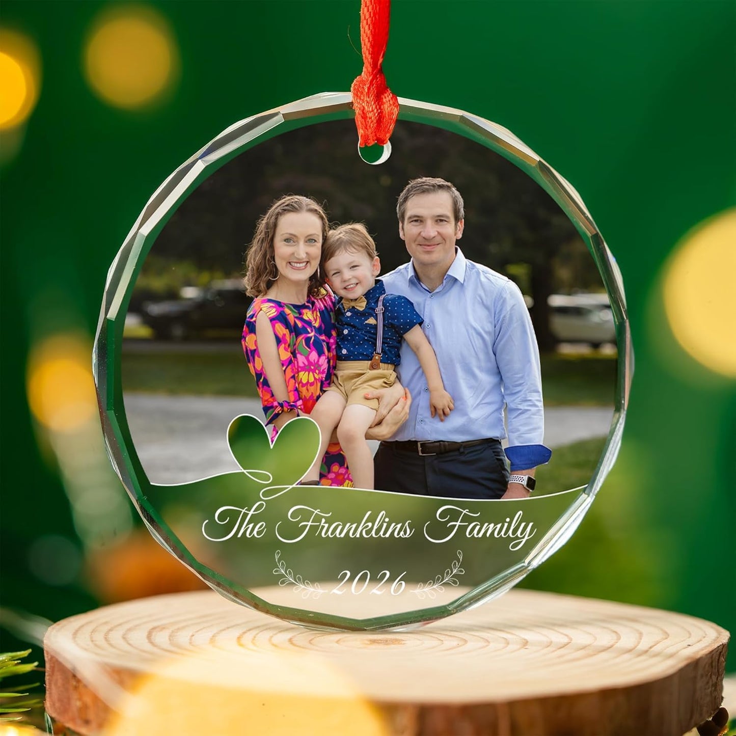 Crystal Ornament Photo, Glass Christmas Ornaments, Personalized Family Ornaments, from Photo, with Pictures, Mothers Day, Fathers Day Ornament with Custom Name, Photo, Date 2026
