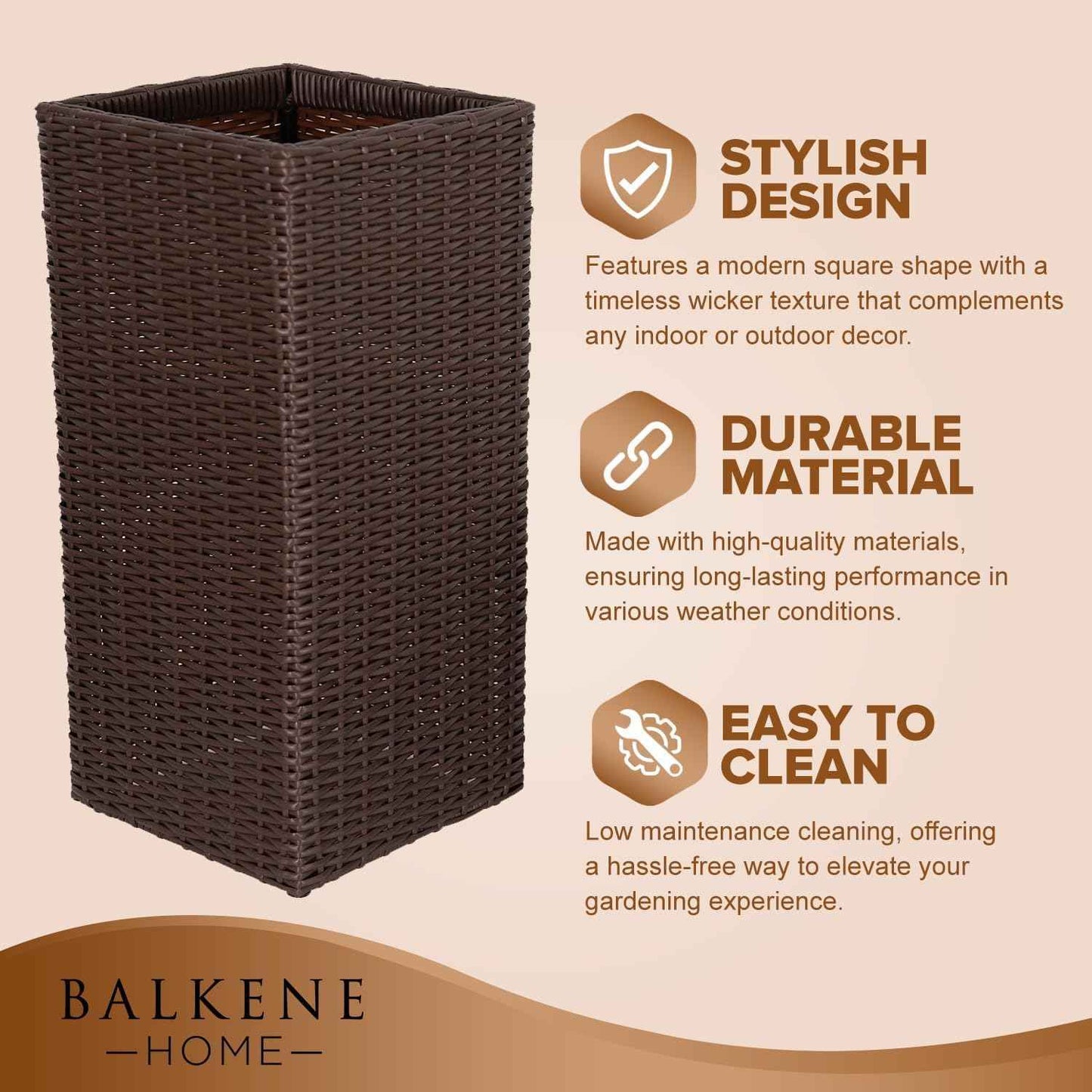 Set of 2 Tall Planters for Outdoor & Indoor Plants – 24" Large Plastic Flower Pots with Modern Tapered Design, Decorative Garden Planters for Porch, Patio, Balcony & Backyard Sierra, Brown