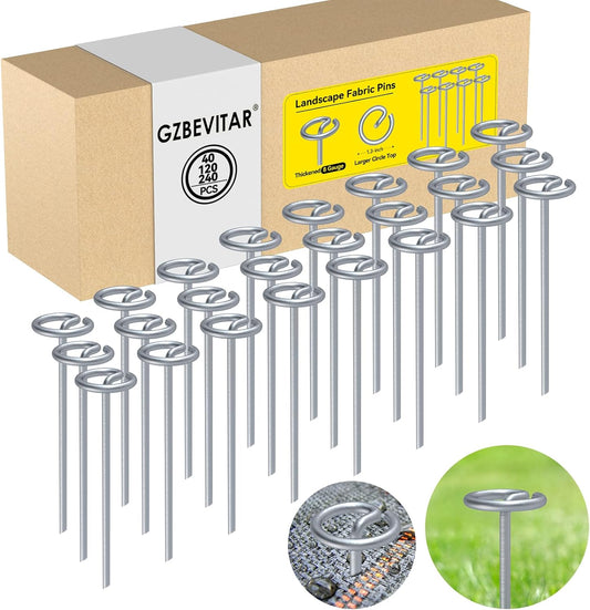 Landscape Fabric Pins, Thickened 8 Gauge Circle Top Landscape Pins-120 Pcs, Not Easy to Bend 6 inch Galvanized Landscape Fabric Stakes, More Holding Power Than U-Shape Garden Staples(120)