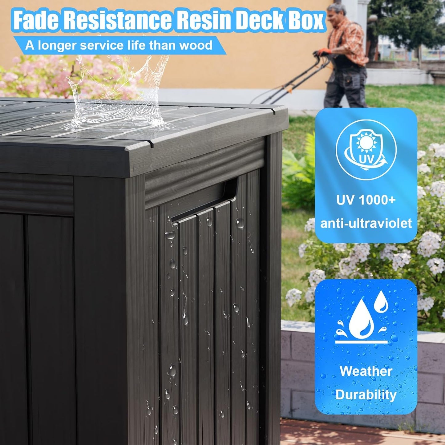 Vixzen 180 Gallon Resin Deck Box, Lockable Outdoor Storage Box for Patio Cushions Storage Furniture,Garden Tools, Pool Supplies, Weatherproof and UV Resistant- Black