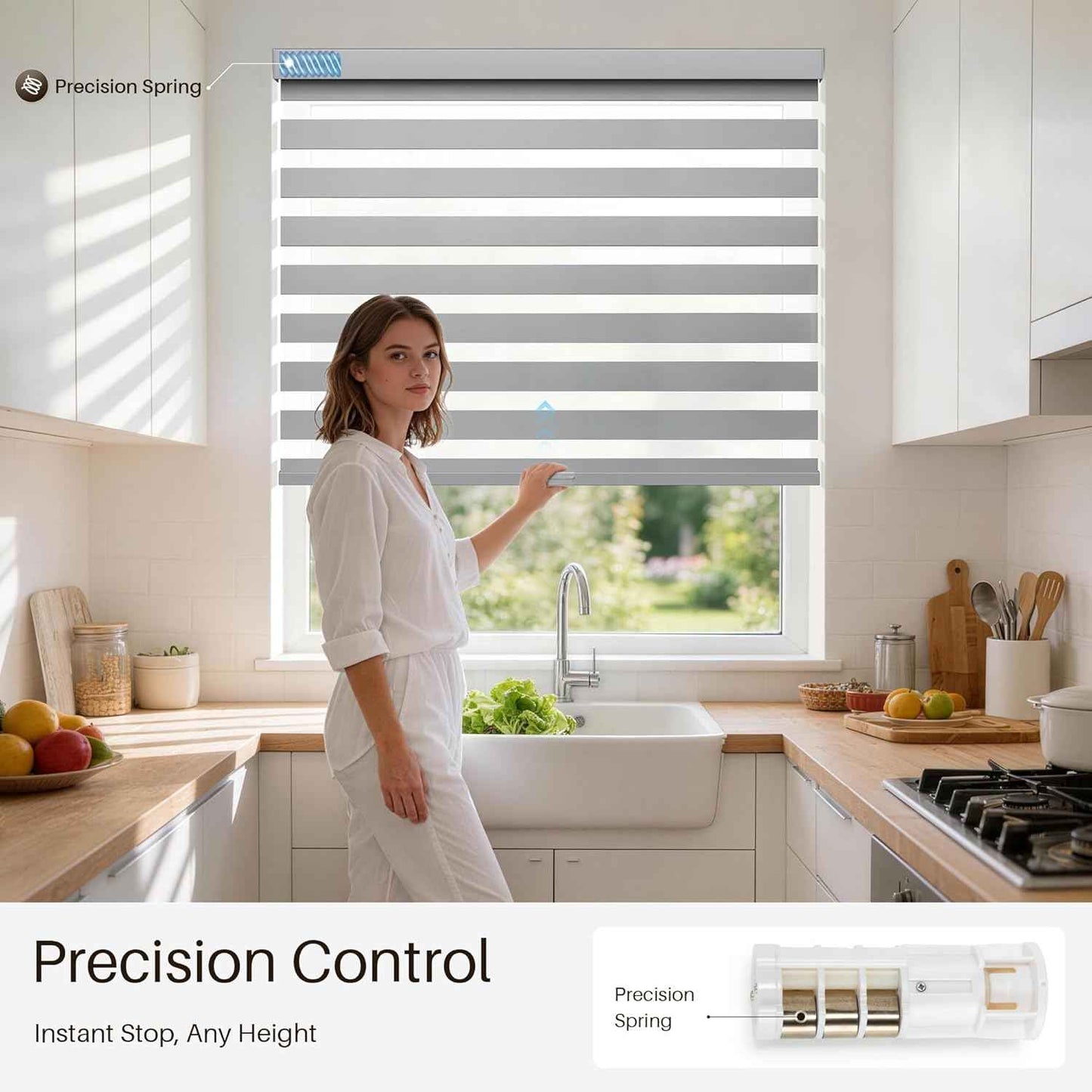 Cordless Zebra Blinds for Windows, Free-Stop Zebra Window Blinds, Dual Layer Light Filtering for Privacy, Easy Install Zebra Shades for Indoor Windows(Gray,36" W x 72 "H)