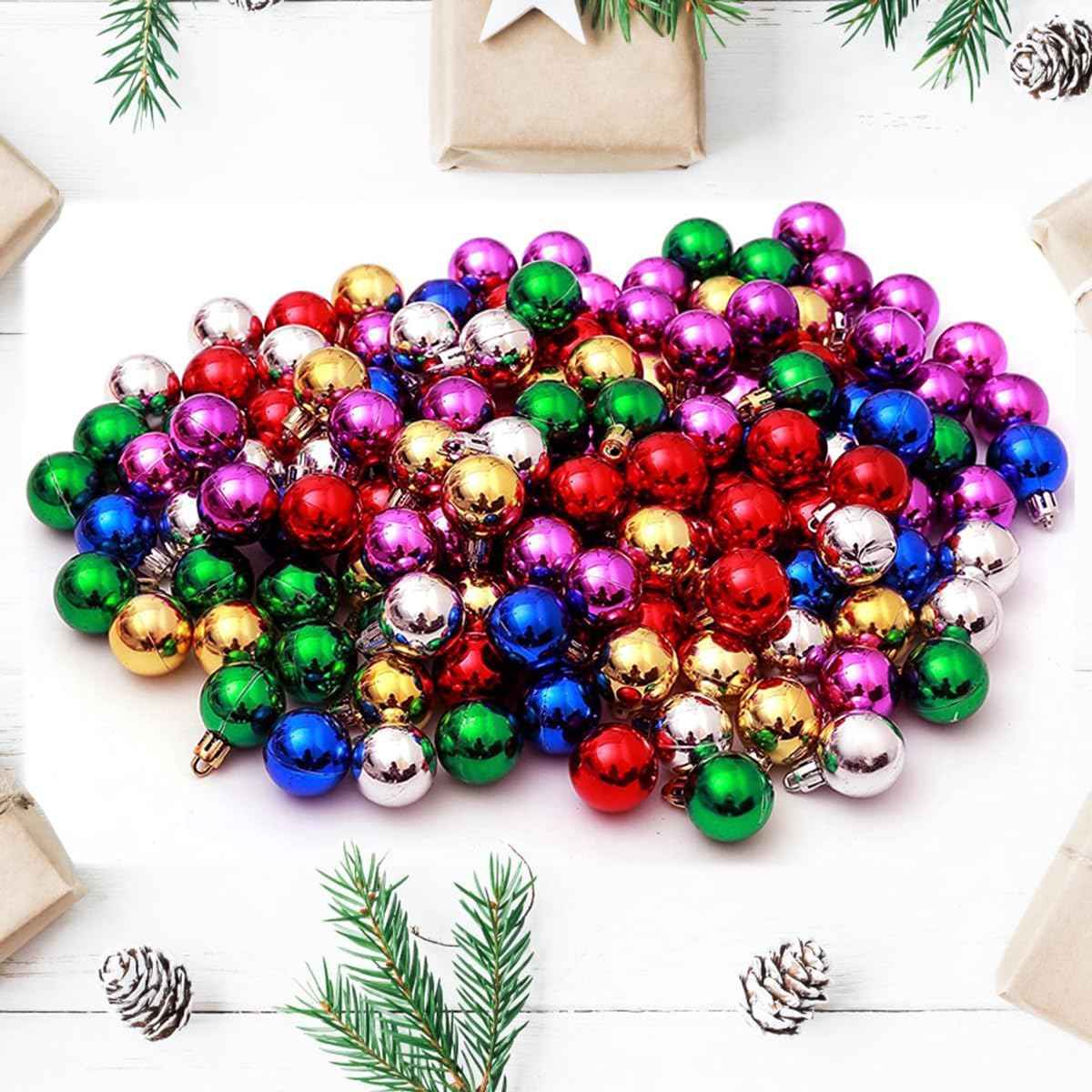 144 PCS/1.18 inch Christmas Tree Ornaments, Christmas Ball Decoration Set Color Mixing（Red Green Gold Blue Purple Silver） Christmas Ball Shatterproof Hanging Tree Ornament Set